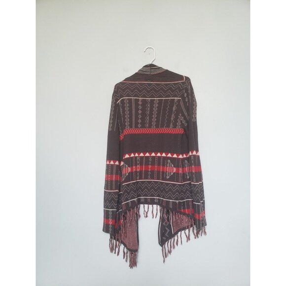 Designer's Closet Billabong Womens L Duster Cardigan Open Front Aztec Red Gray - Picture 2 of 5